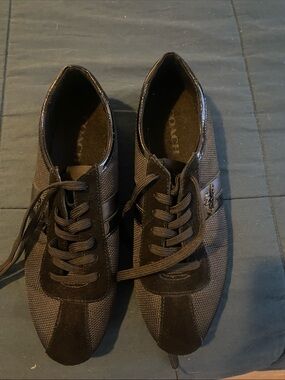 Coach Men's Black Lace-Up Low-Profile Sneakers with White Trim